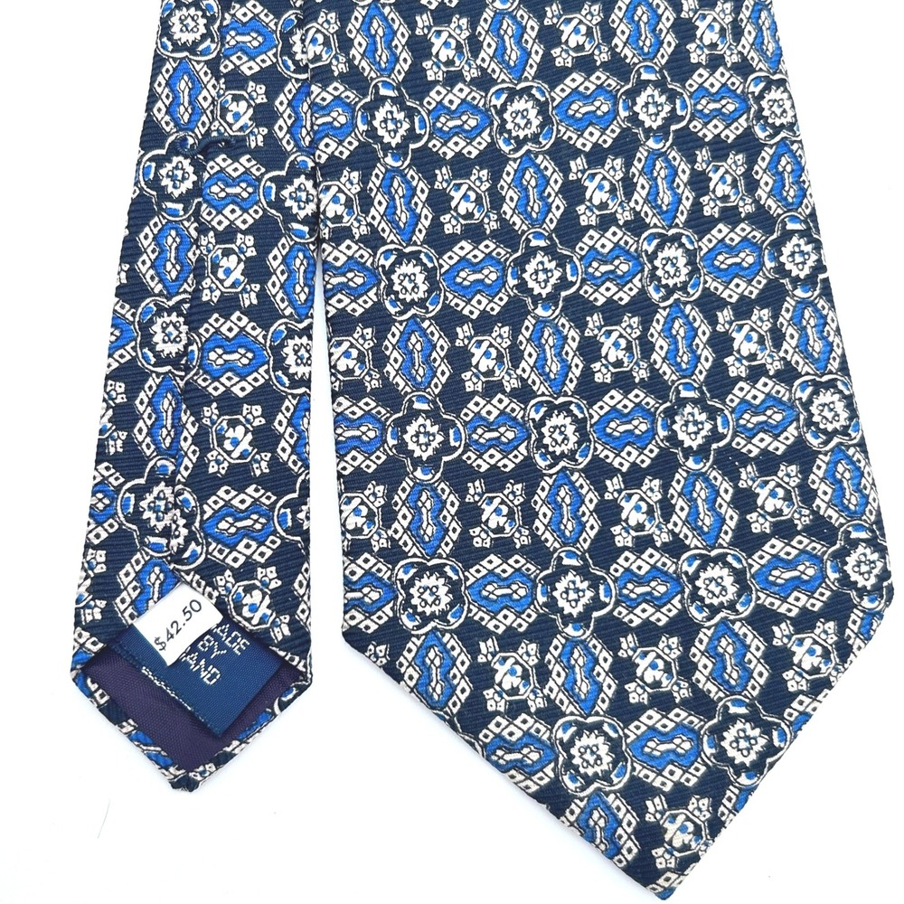 Polo Ralph Lauren Mens Blue Geometric Medallion Silk Necktie Hand Made USA